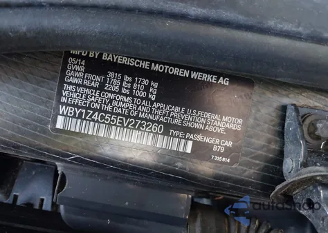 2014 BMW I3 Base W/Range Extender from USA, damaged, VIN WBY1Z4C55EV273260